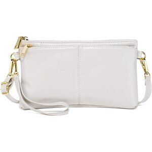 ⚡Women's Lightweight White Triple Zip Vegan Leather Clutch Wristlet Bag